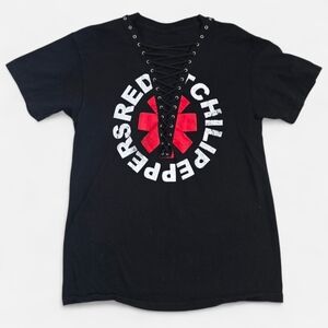 Red Hot Chili Peppers Grunge Black Lace-Up Graphic T-Shirt Small